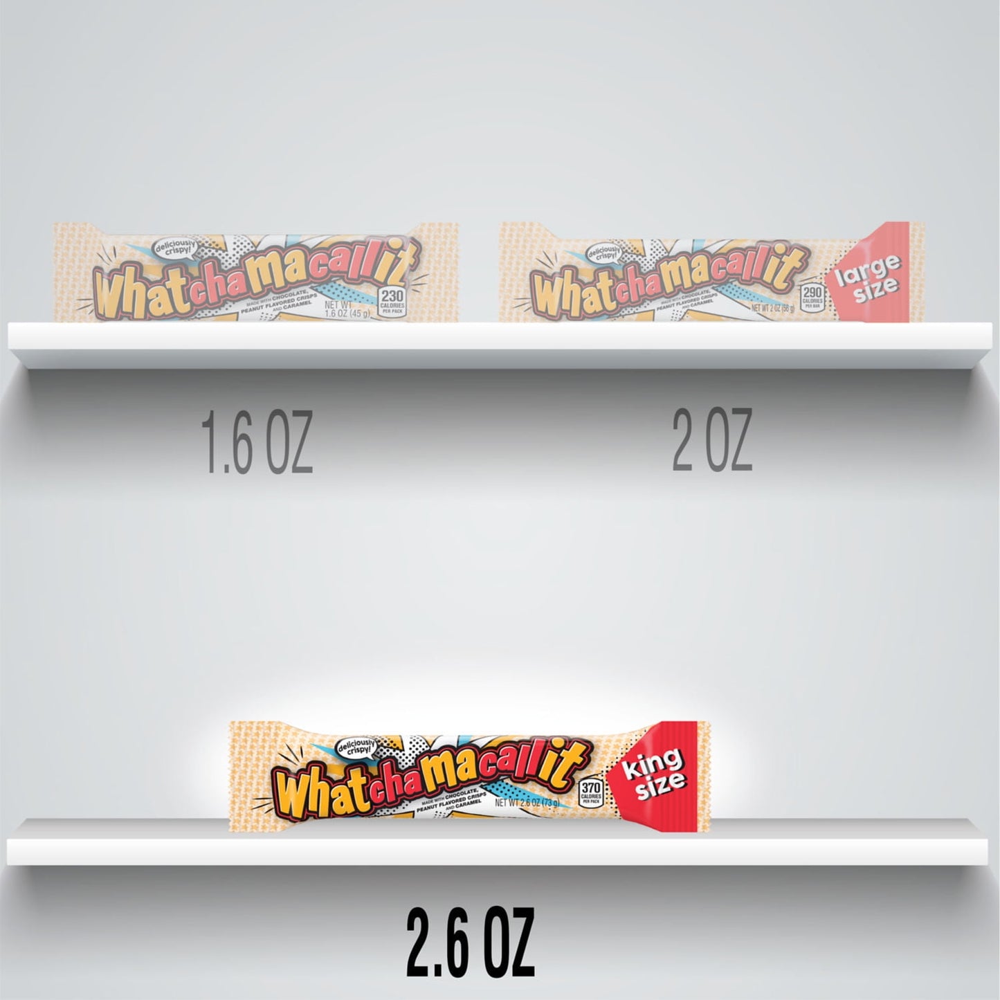 Whatchamacallit Chocolate, Caramel and Peanut Flavored Crisps King Size Candy, Bar 2.6 oz