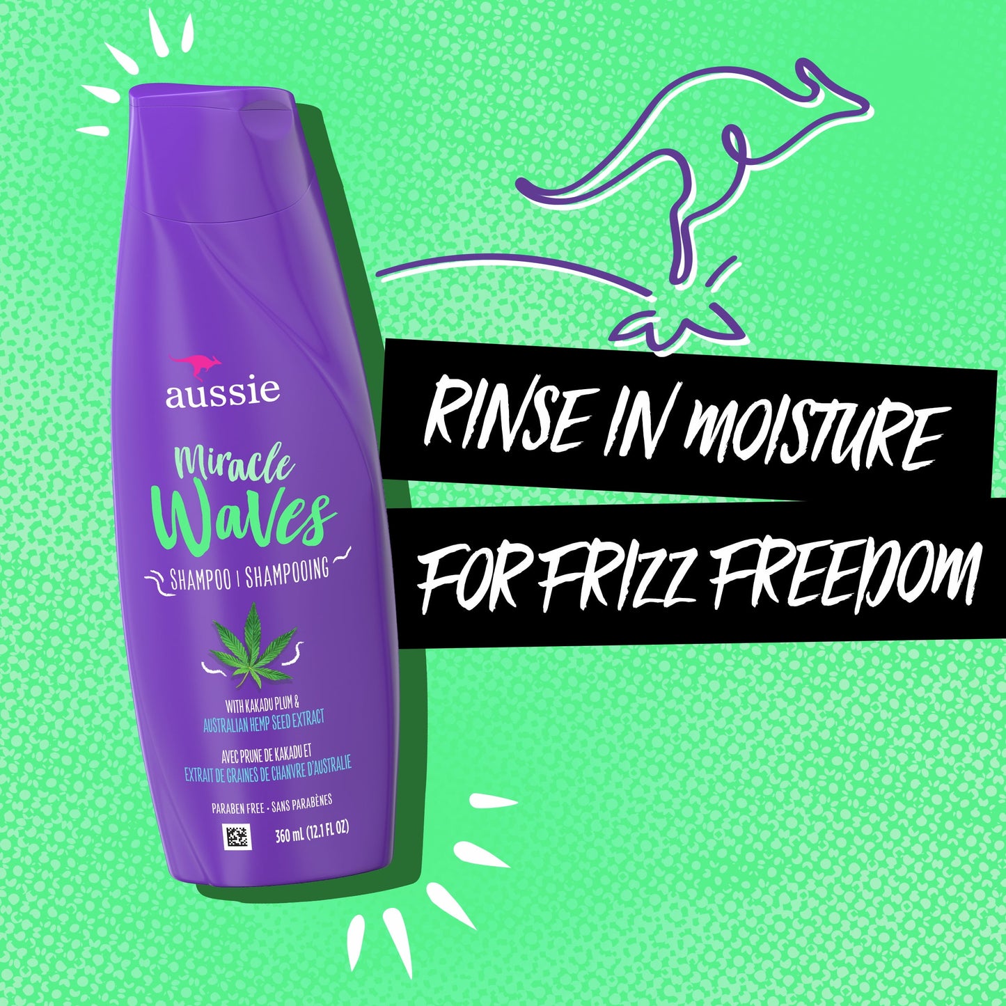 Aussie Miracle Waves Anti-Frizz Hemp Paraben-Free Shampoo, 26.2 fl oz for All Hair Types