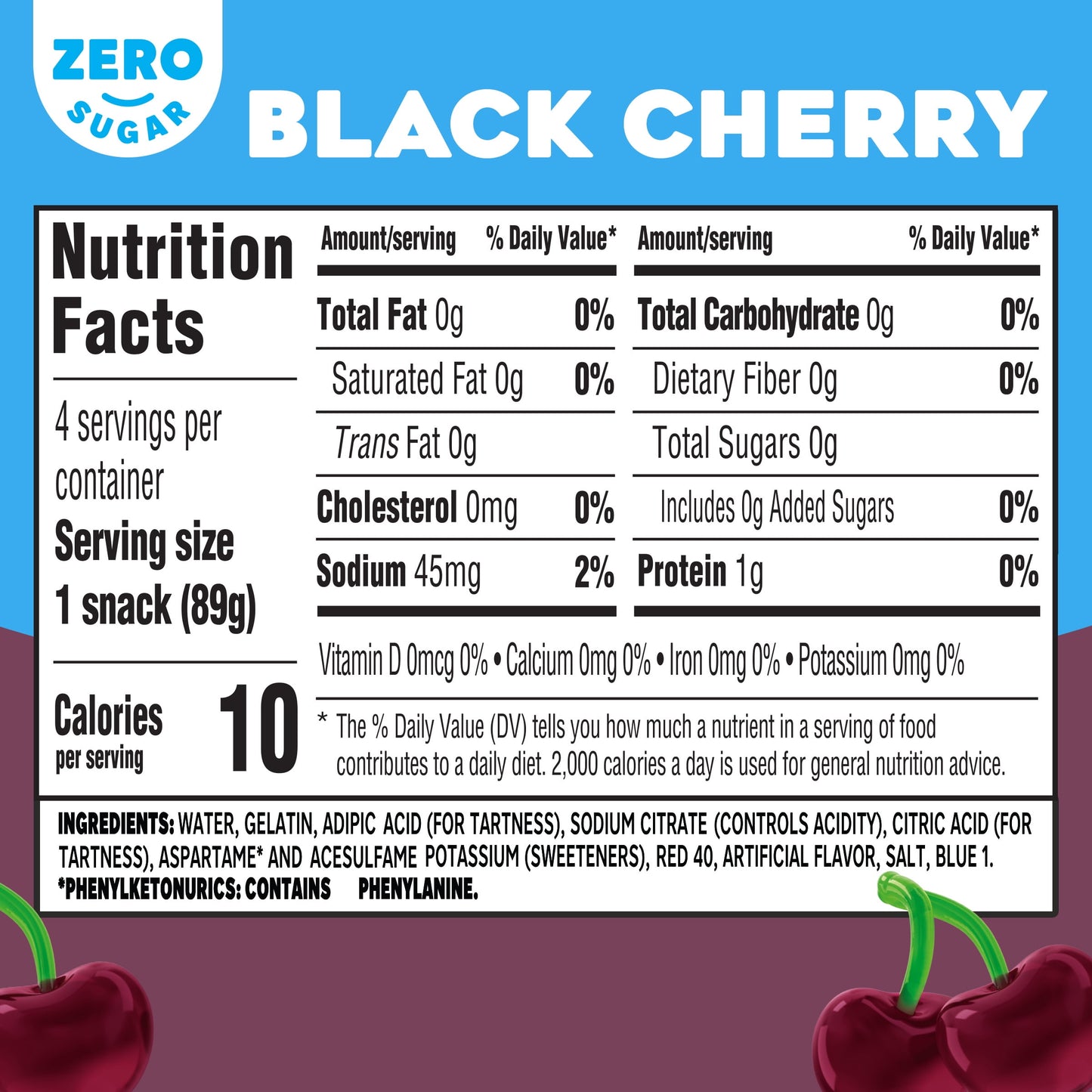 Jell-O Black Cherry Sugar Free Jello Cups Gelatin Snack, 4 Ct Cups