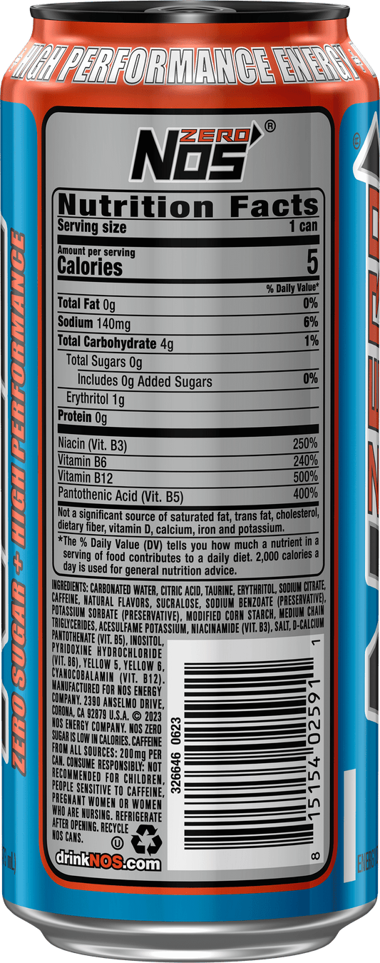 NOS High Permance Energy Drink, Zero Sugar, 16 fl oz