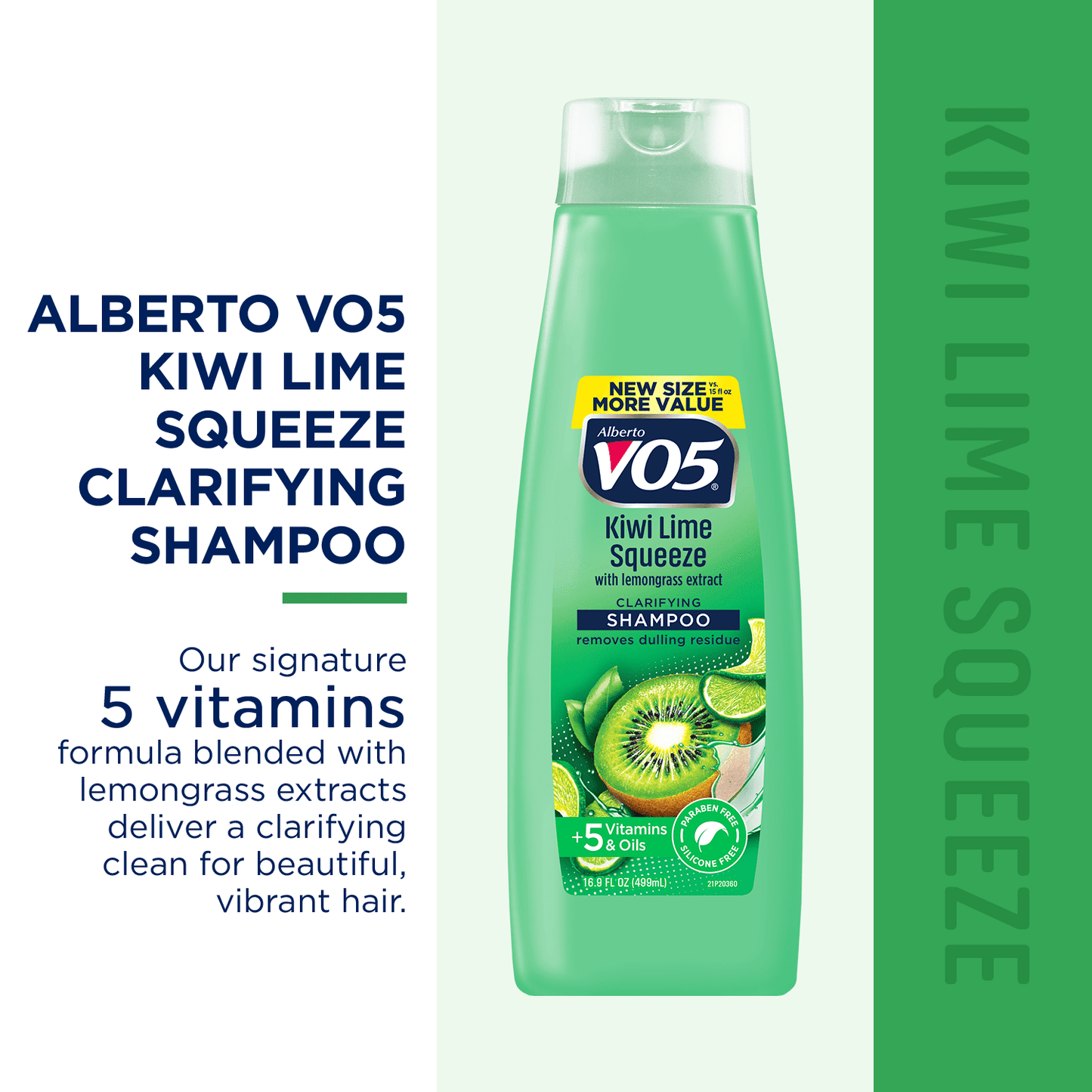 Alberto VO5 Kiwi Lime Squeeze Clarifying Shampoo with Vitamin E & C, for All Hair Types, 16.9 fl oz