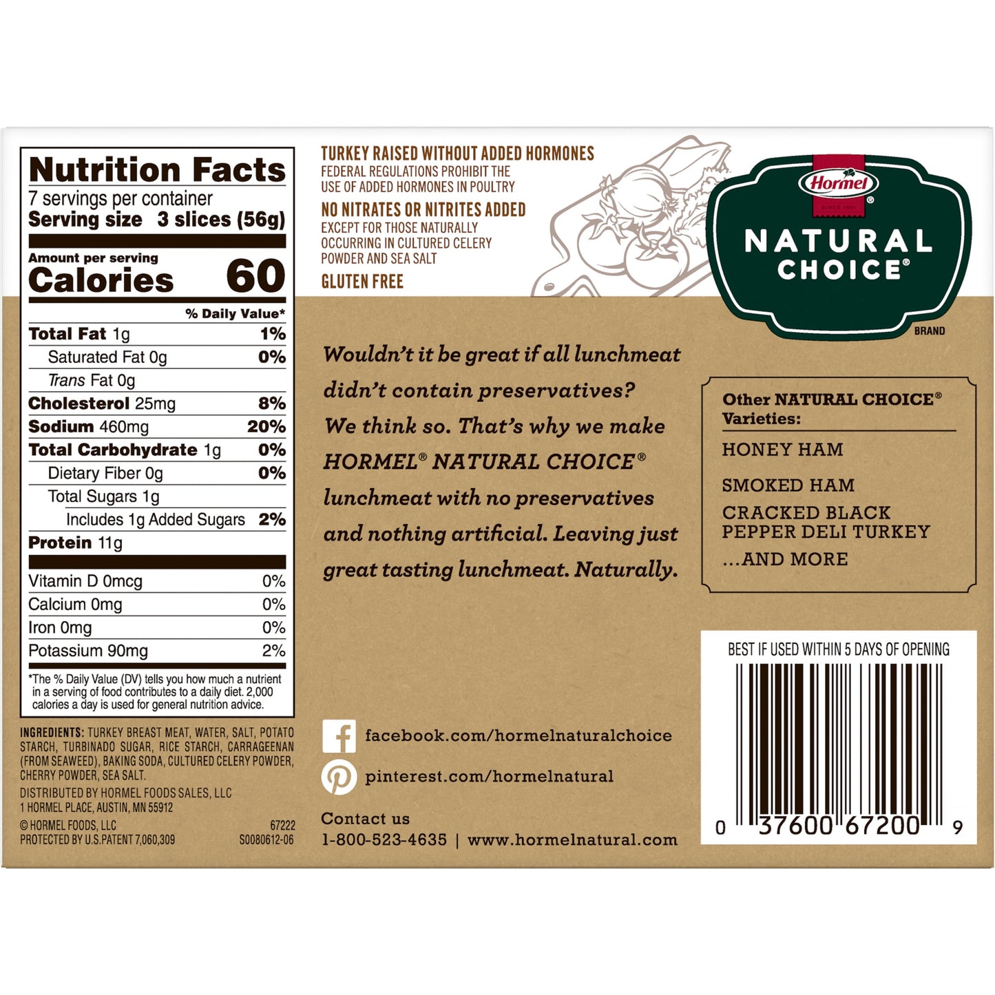 HORMEL NATURAL CHOICE Sliced Oven Roasted Deli Turkey Lunch Meat, 14 oz Resealable Plastic Package