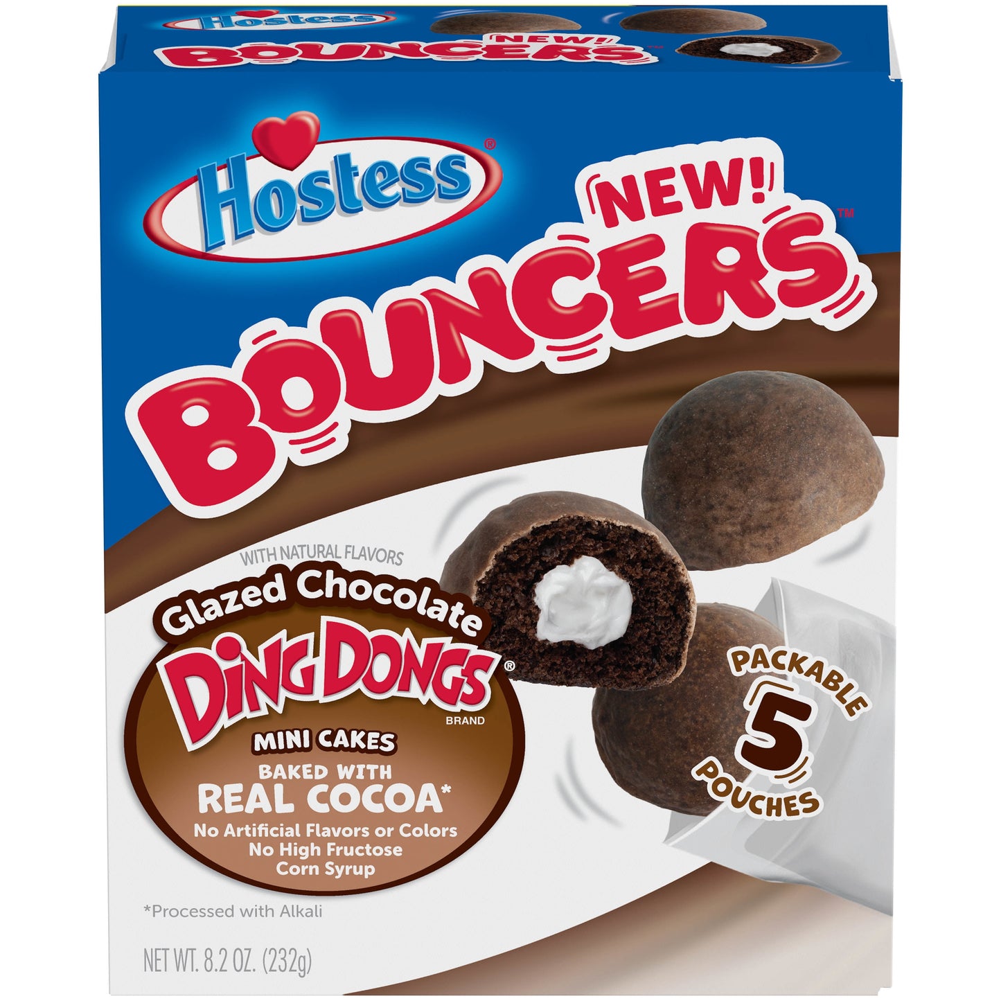 HOSTESS BOUNCERS Glazed Chocolate DING DONGS, Packable Pouches, 5 Pouches , 8.2 oz