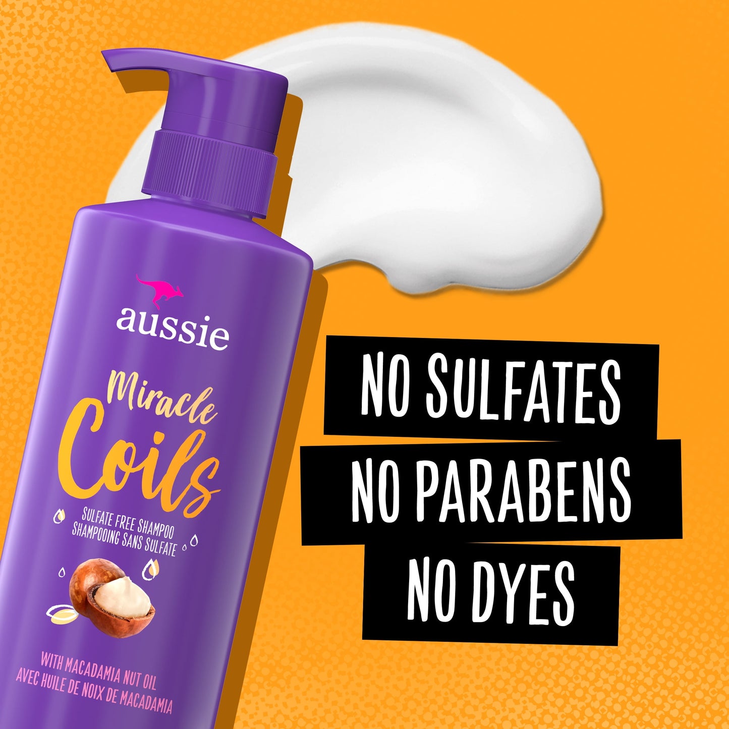 Aussie Miracle Coils Sulfate-Free Shampoo, All Hair Types, Macadamia Nut Oil, Paraben Free, 16 fl oz