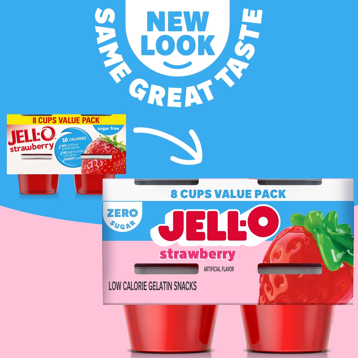 Jell-O Strawberry Sugar Free Jello Cups Gelatin Snack Value Pack, 8 Ct Cups