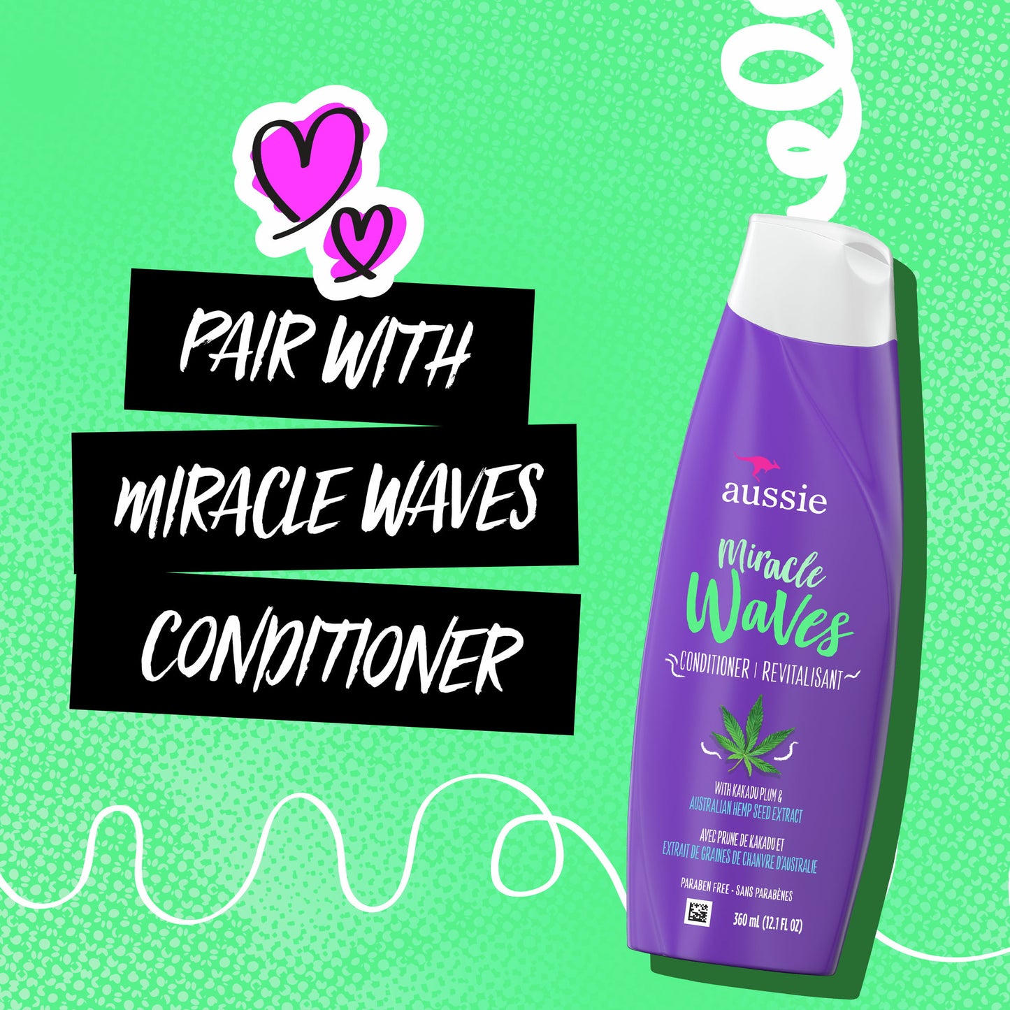 Aussie Miracle Waves Anti-Frizz Hemp Paraben-Free Shampoo, 12.1 fl oz