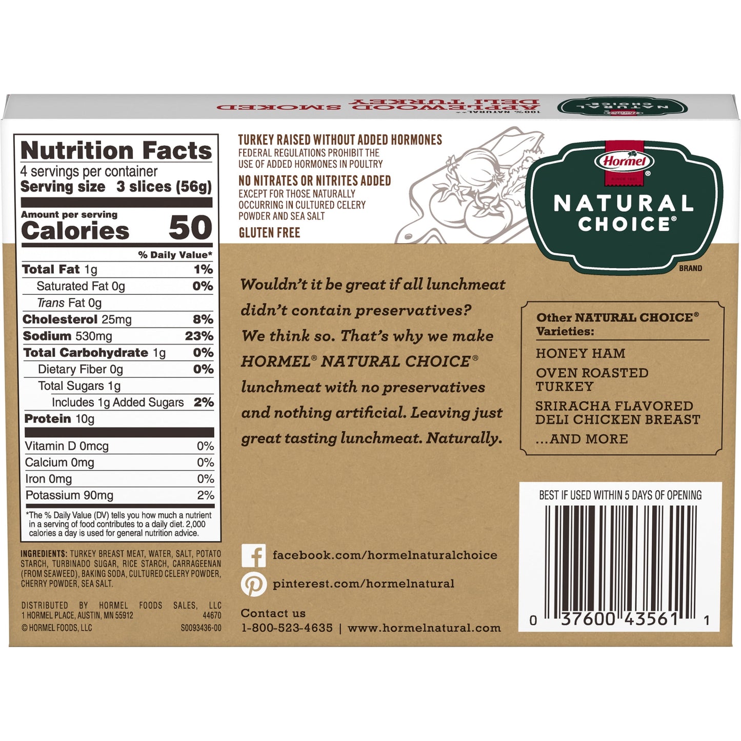 HORMEL NATURAL CHOICE Sliced Applewood Smoked Deli Turkey Lunch Meat, 8 oz Plastic Package