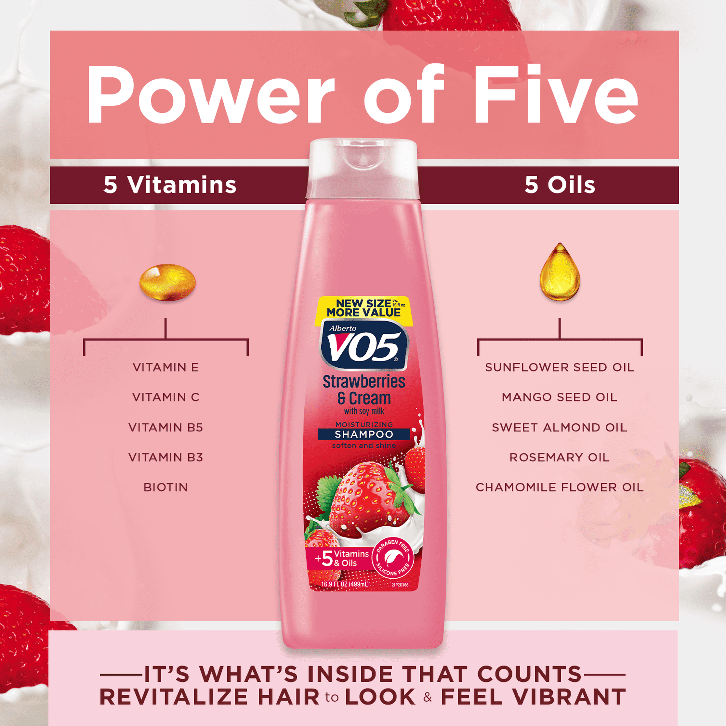 Alberto VO5 Strawberries & Cream Moisturizing Shampoo with Soy Milk, for All Hair Types, 16.9 fl oz