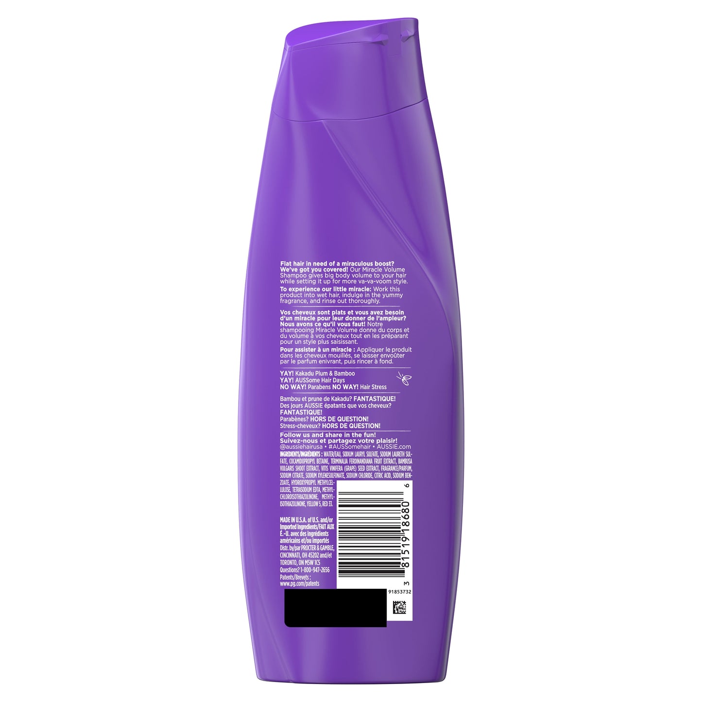Aussie Miracle Volume for Fine Hair Daily Shampoo, for All Hair Types 12.1 fl oz