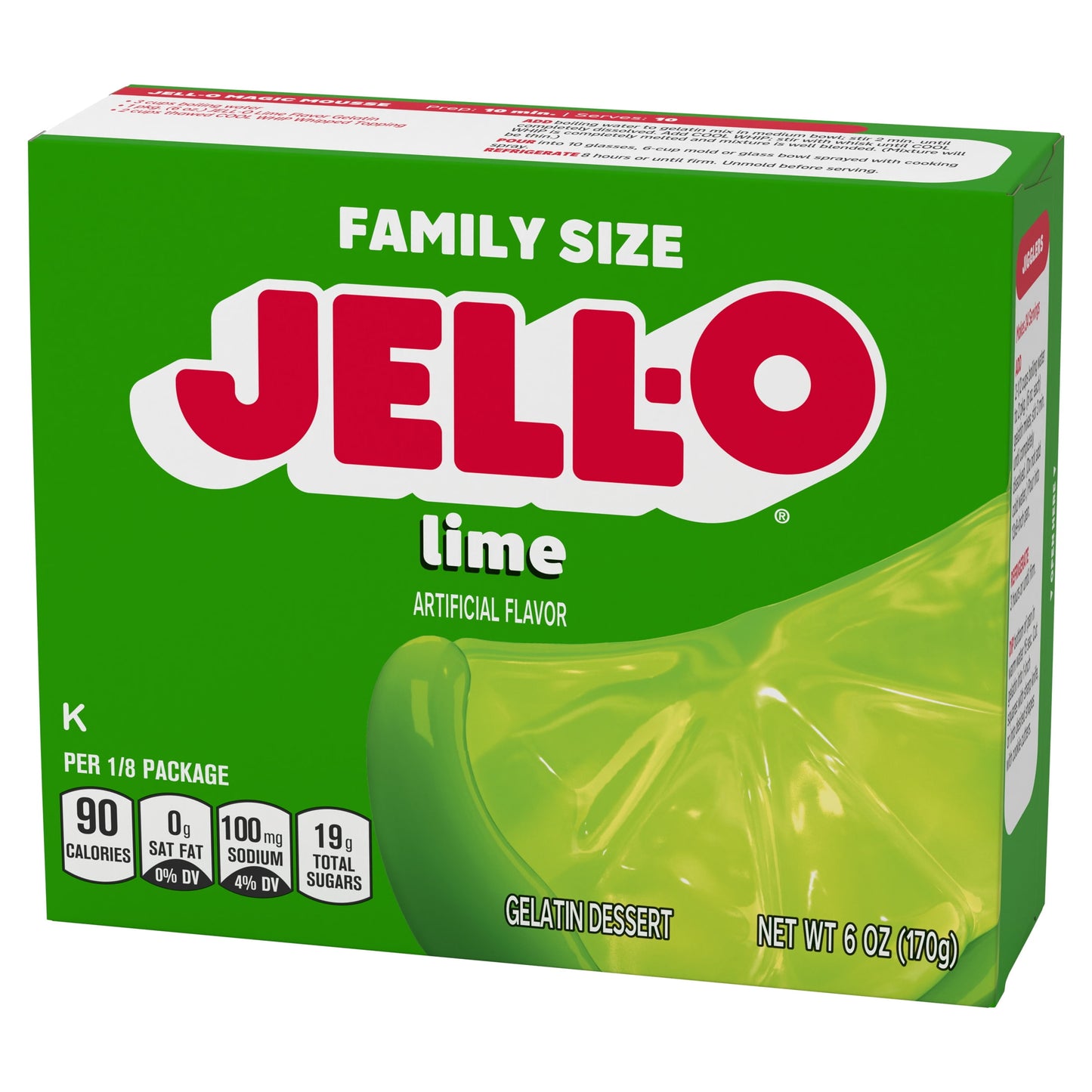 Jell-O Lime Artificially Flavored Gelatin Dessert Mix, Family Size, 6 oz Box