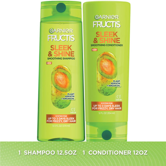 Garnier Fructis Sleek & Shine Shampoo and Conditioner for Frizzy Dry Hair, 1 kit