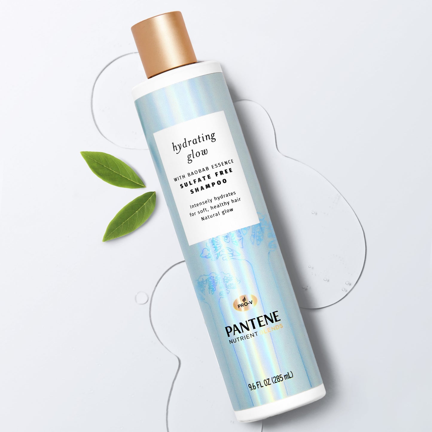 Pantene Hydrating Glow Baobab Essence Shampoo, All Hair Types, Sulfate & Silicone Free, 9.6 fl oz