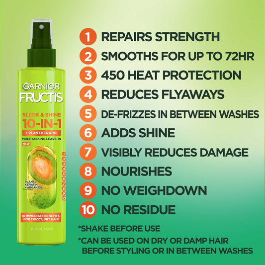Garnier Fructis Sleek and Shine 10 in 1 Hairspray with Plant Keratin, 8.1 fl oz