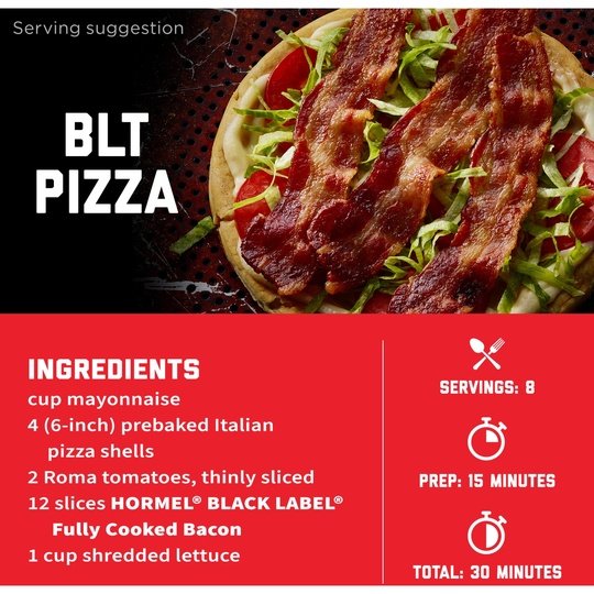 HORMEL BLACK LABEL Pork Bacon, Fully Cooked, 2.52 oz Plastic Package