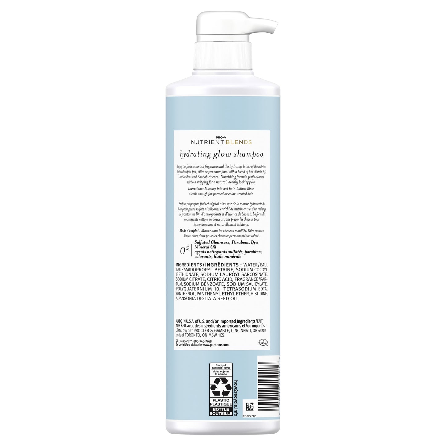 Pantene Nutrient Blends Hydrating Glow Shampoo with Baobab Essence, Sulfate Free, 14.9 fl oz