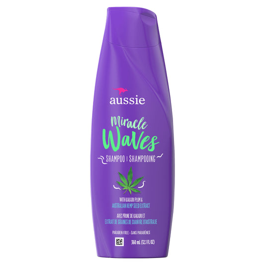 Aussie Miracle Waves Anti-Frizz Hemp Paraben-Free Shampoo, 12.1 fl oz