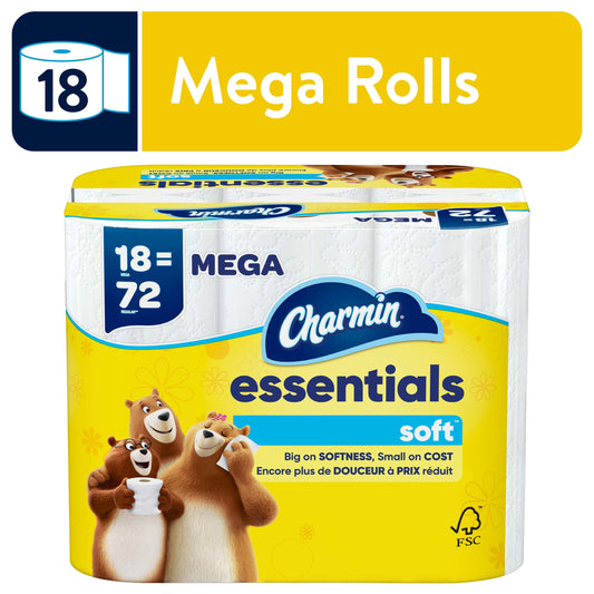 Charmin Essentials Soft Toilet Paper, 18 Mega Rolls