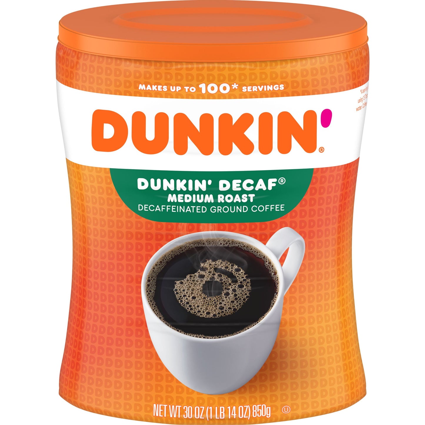 Dunkin' Original Blend Medium Roast Decaf Ground Coffee, 30 Ounce Canister (Packaging May Vary)