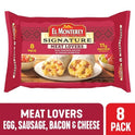 El Monterey Signature Meat Lovers Egg, Sausage, Bacon & Cheese Burritos 8 Count, 36 oz (Frozen)