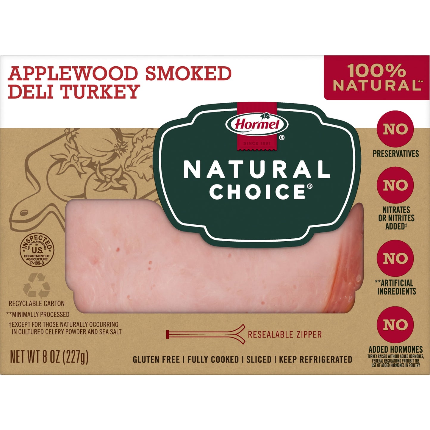 HORMEL NATURAL CHOICE Sliced Applewood Smoked Deli Turkey Lunch Meat, 8 oz Plastic Package