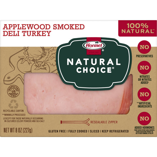 HORMEL NATURAL CHOICE Sliced Applewood Smoked Deli Turkey Lunch Meat, 8 oz Plastic Package