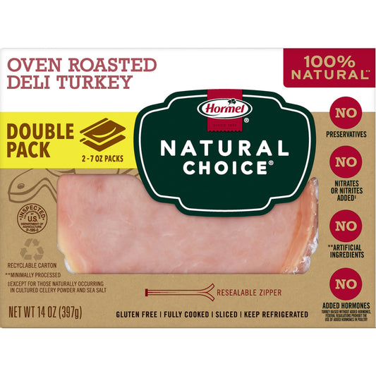 HORMEL NATURAL CHOICE Sliced Oven Roasted Deli Turkey Lunch Meat, 14 oz Resealable Plastic Package