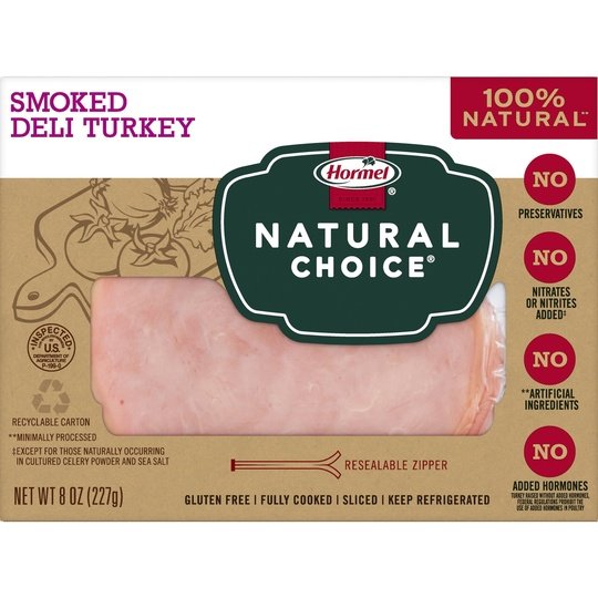 HORMEL NATURAL CHOICE Sliced Smoked Deli Turkey Lunch Meat, 8 oz Plastic Package
