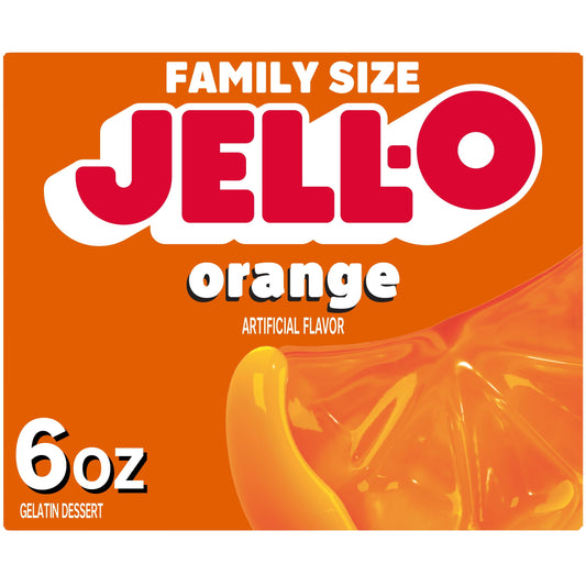 Jell-O Orange Artificially Flavored Gelatin Dessert Mix, Family Size, 6 oz Box