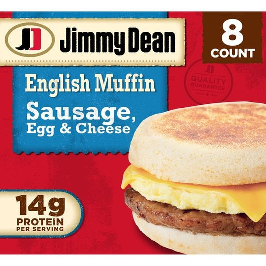 Jimmy Dean Sausage Egg & Cheese English Muffin Sandwich, 36.8 oz, 8 Count (Frozen)