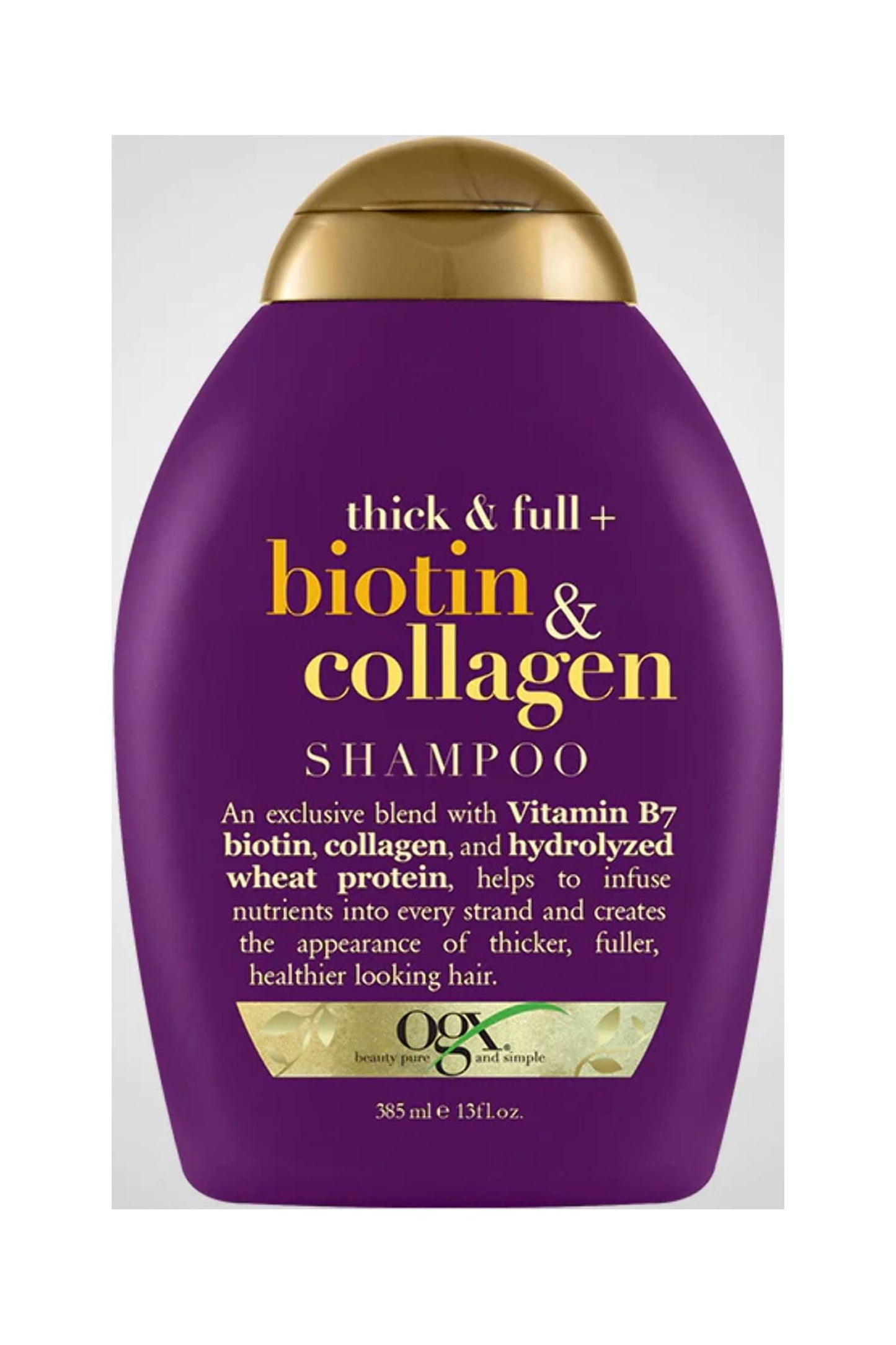 OGX Thick & Full + Biotin & Collagen Volumizing Shampoo for Thin Hair, Thickening Shampoo with Vitamin B7 & Hydrolyzed Wheat Protein, Paraben-Free, Sulfate-Free Surfactants, 13 fl oz