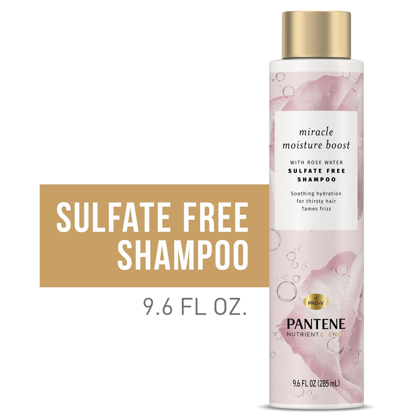 Pantene Sulfate Free Shampoo with Rose Water, Color Safe, Nutrient Blends, 9.6 oz