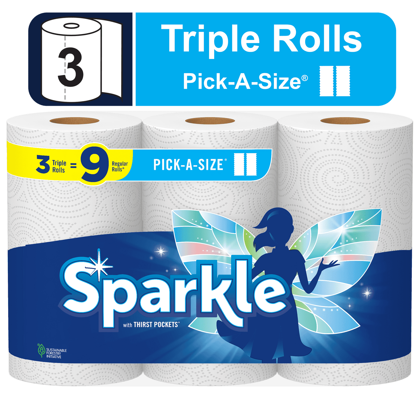 Sparkle Pick-a-Size Paper Towels, White, 3 Triple Rolls