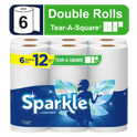 Sparkle Tear-a-Square Paper Towels, White, 6 Double Rolls