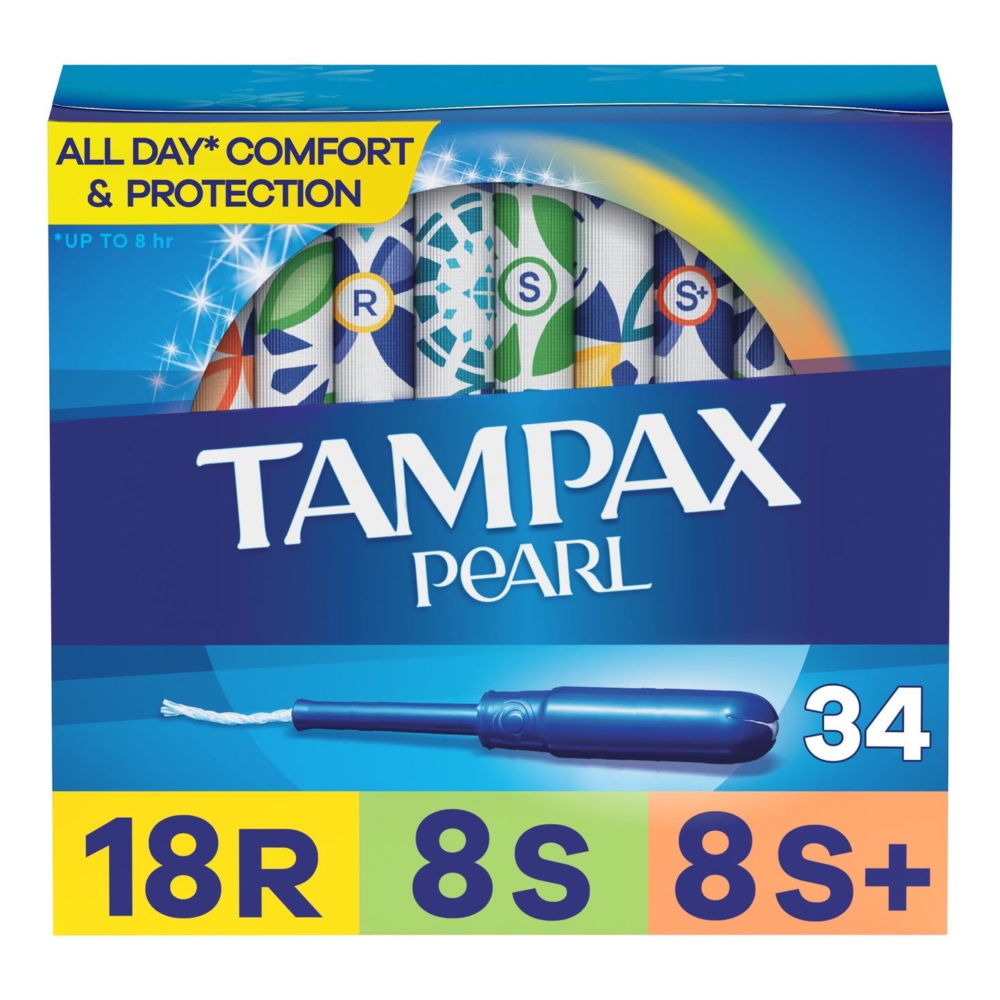 Tampax Pearl Tampons Trio Multipack with LeakGuard Braid, Regular/Super/Super Plus Absorbency, 34 Ct