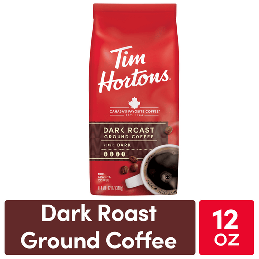 Tim Hortons Dark Roast Ground Coffee, 100% Arabica, 12 oz Bag