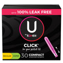 U by Kotex Click Compact Multipack Tampons, Regular/Super, Unscented, 30 Count