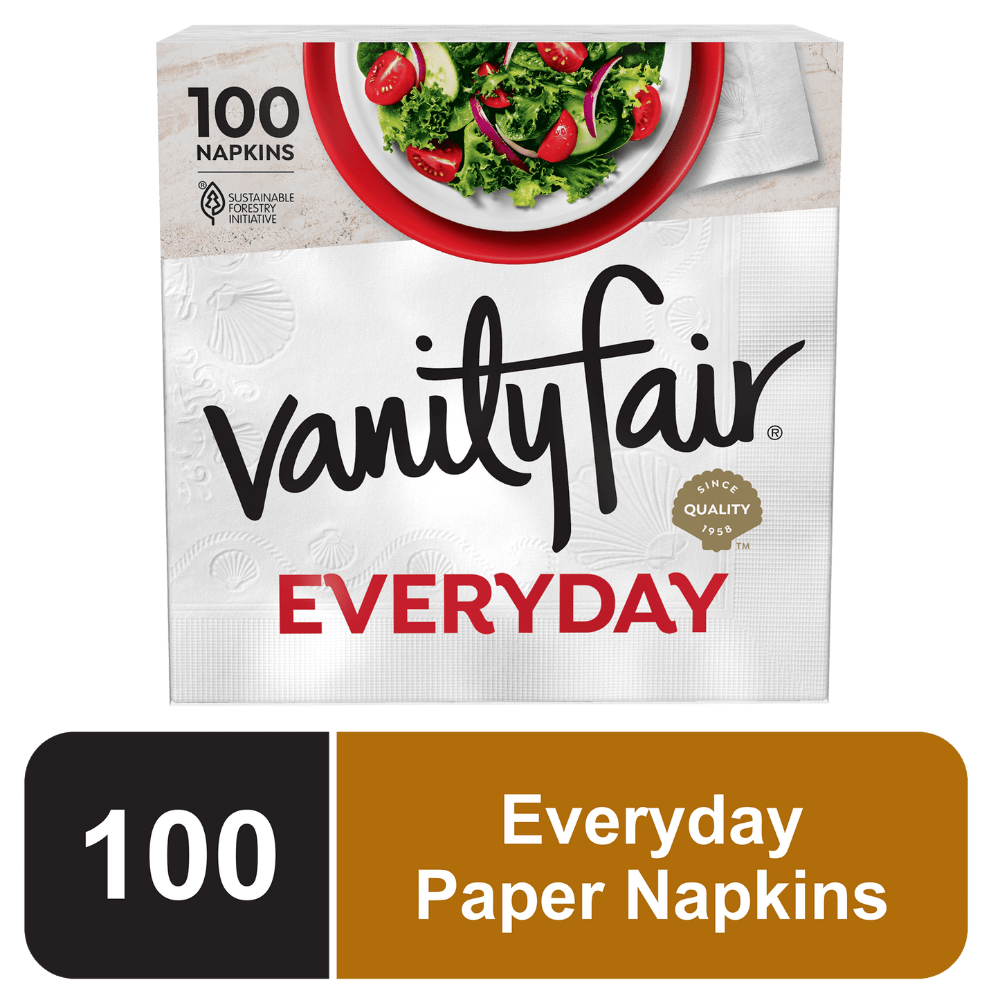 Vanity Fair Everyday Disposable Paper Napkins, White, 100 Count