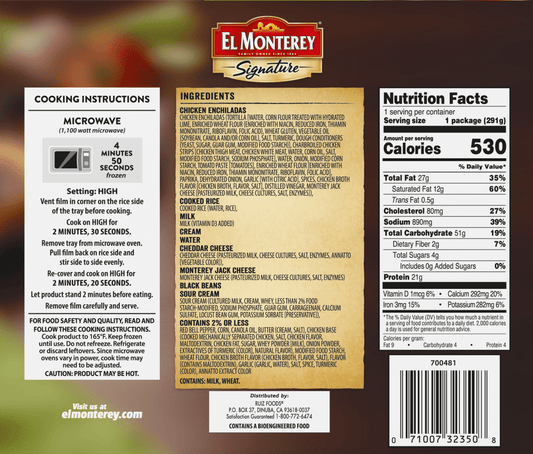 El Monterey Signature Chicken Enchiladas Meal, 10.25 oz Box (Frozen)