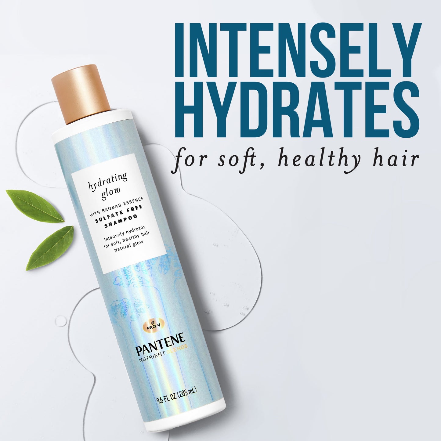 Pantene Hydrating Glow Baobab Essence Shampoo, All Hair Types, Sulfate & Silicone Free, 9.6 fl oz