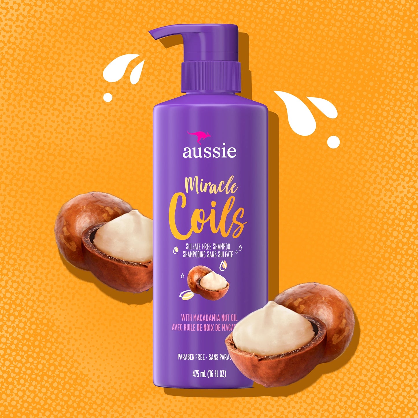 Aussie Miracle Coils Sulfate-Free Shampoo, All Hair Types, Macadamia Nut Oil, Paraben Free, 16 fl oz
