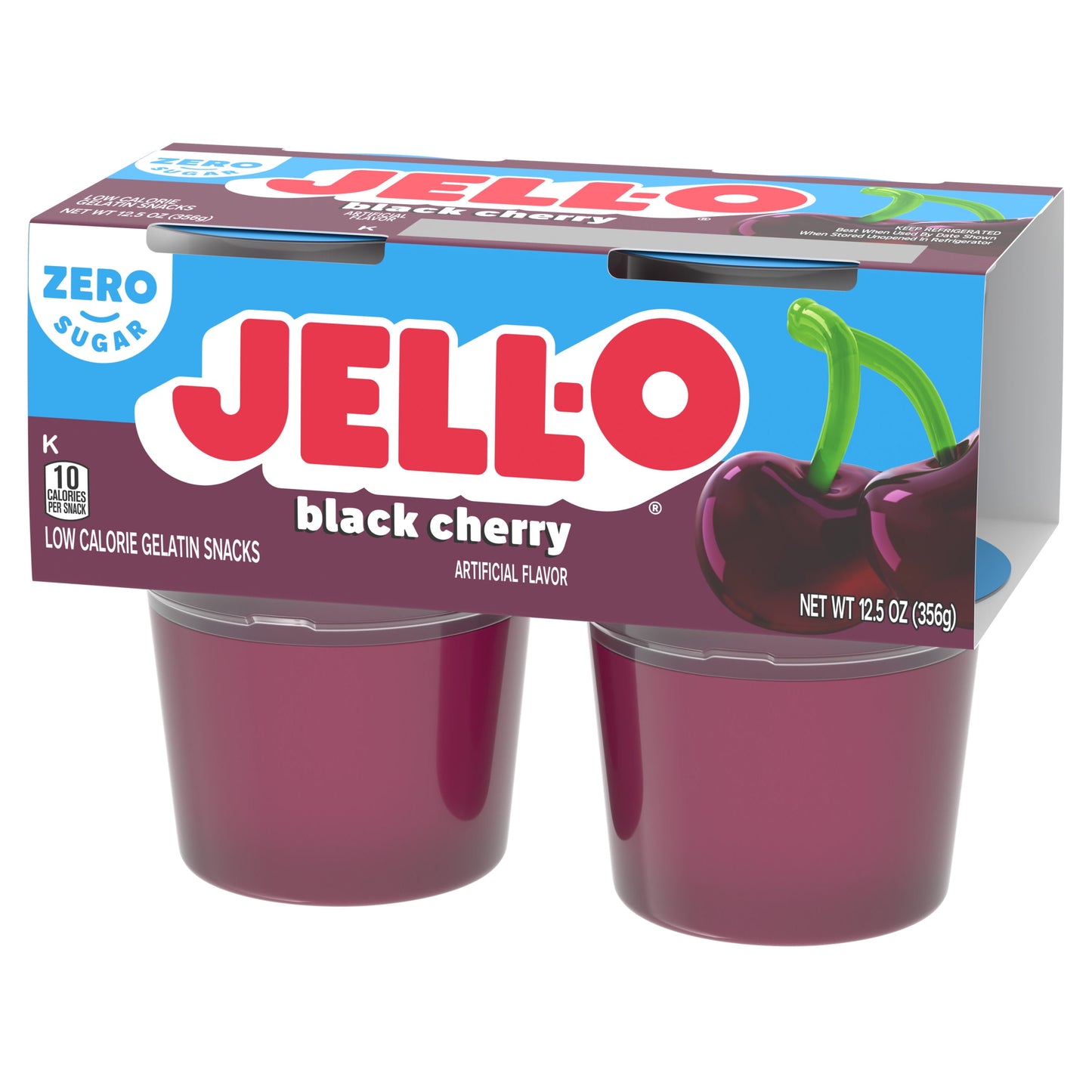 Jell-O Black Cherry Sugar Free Jello Cups Gelatin Snack, 4 Ct Cups
