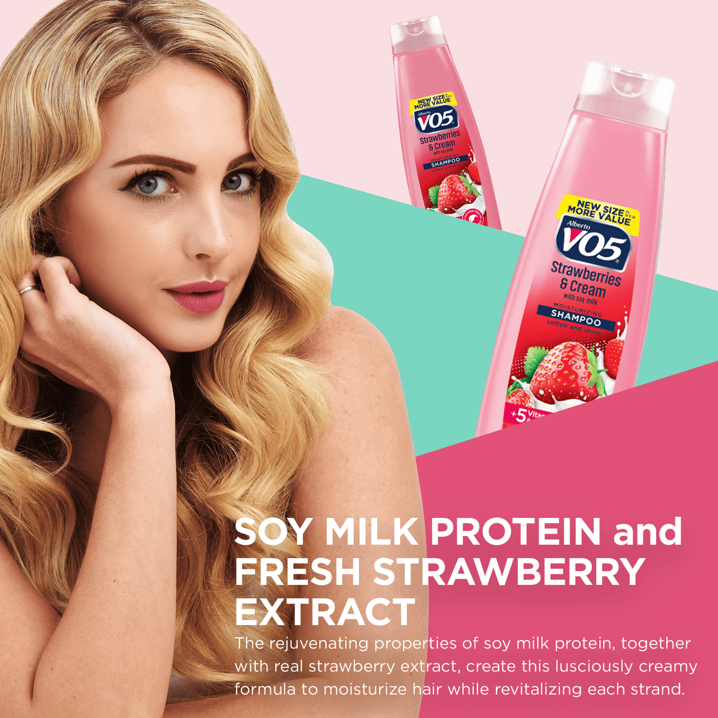 Alberto VO5 Strawberries & Cream Moisturizing Shampoo with Soy Milk, for All Hair Types, 16.9 fl oz