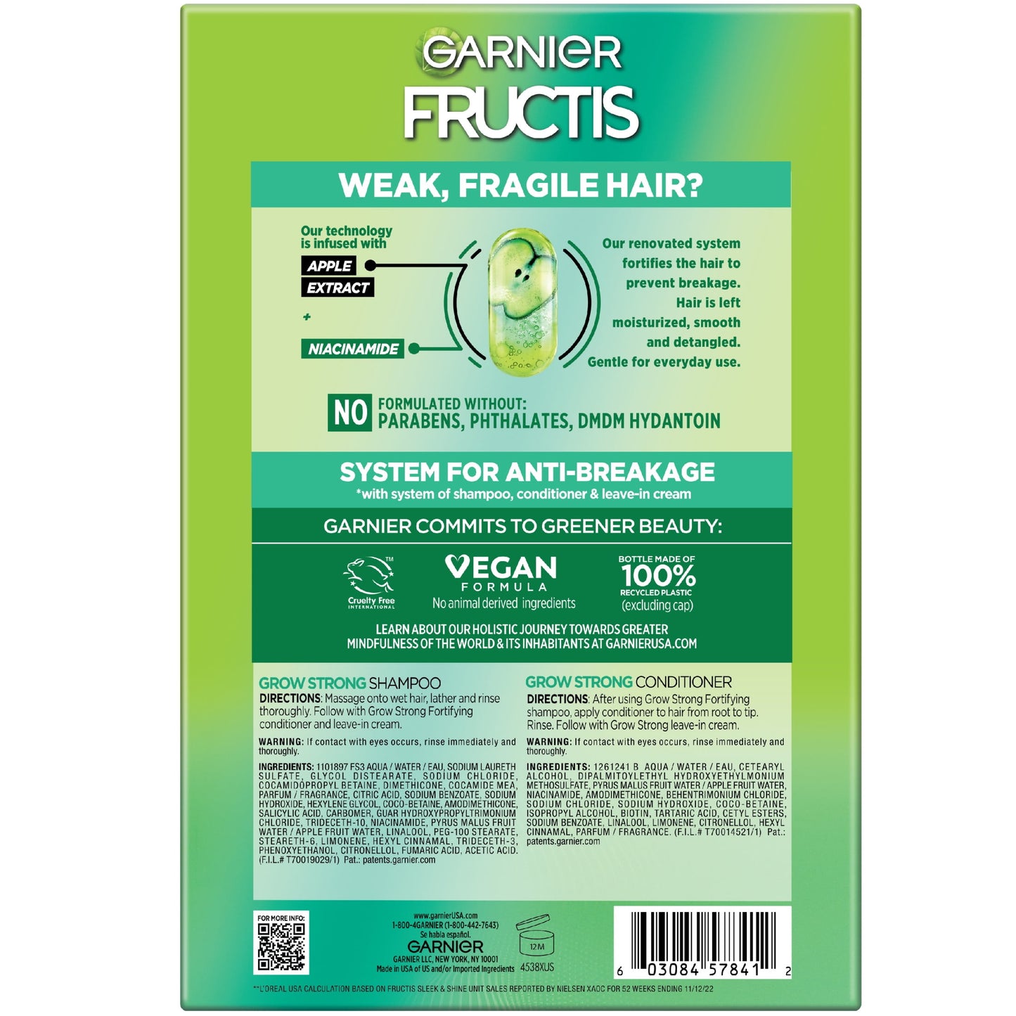 Garnier Fructis Grow Strong Shampoo & Conditioner For Stronger, Healthier, Shinier Hair, 1 kit