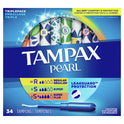 Tampax Pearl Tampons Trio Multipack with LeakGuard Braid, Regular/Super/Super Plus Absorbency, 34 Ct