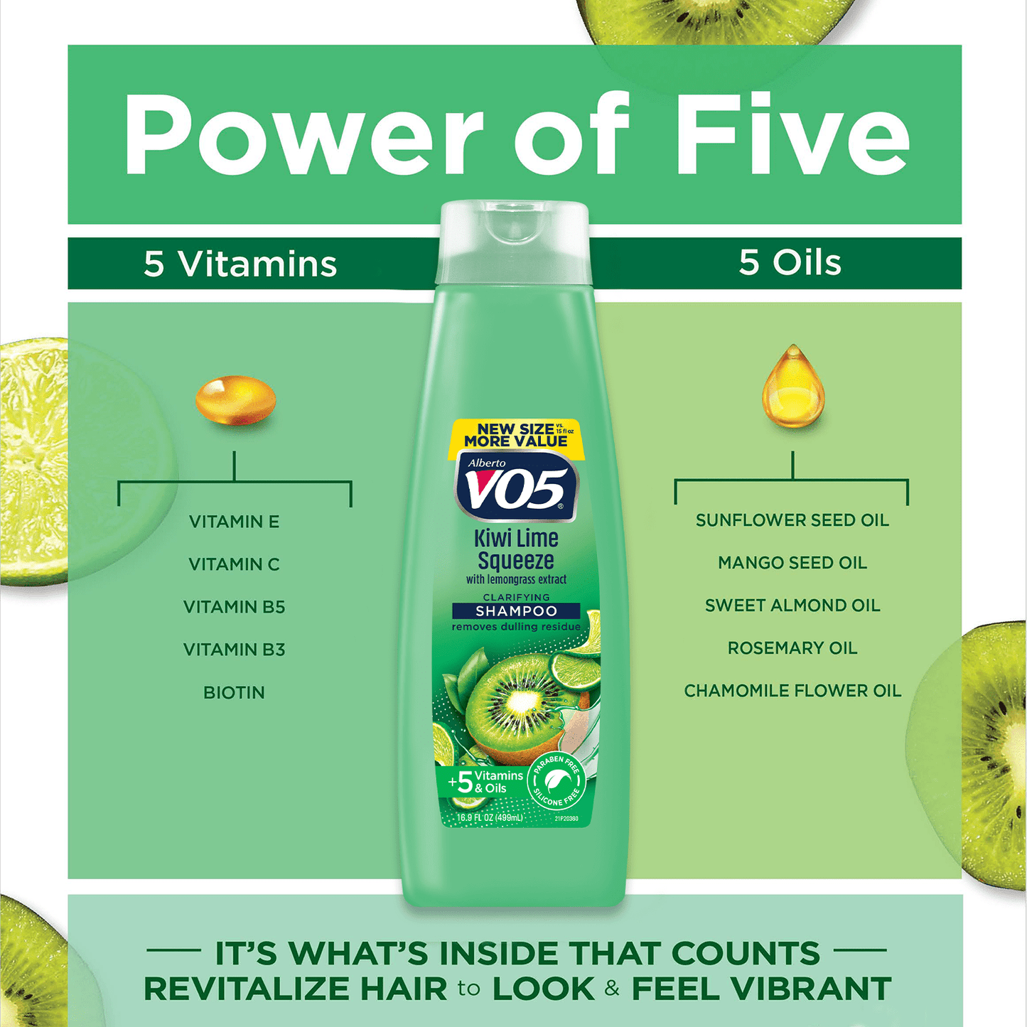 Alberto VO5 Kiwi Lime Squeeze Clarifying Shampoo with Vitamin E & C, for All Hair Types, 16.9 fl oz