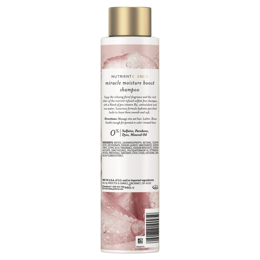 Pantene Sulfate Free Shampoo with Rose Water, Color Safe, Nutrient Blends, 9.6 oz
