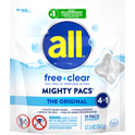 all Mighty Pacs Laundry Detergent Pacs, Free Clear for Sensitive Skin, Unscented and Dye Free, 19 Count