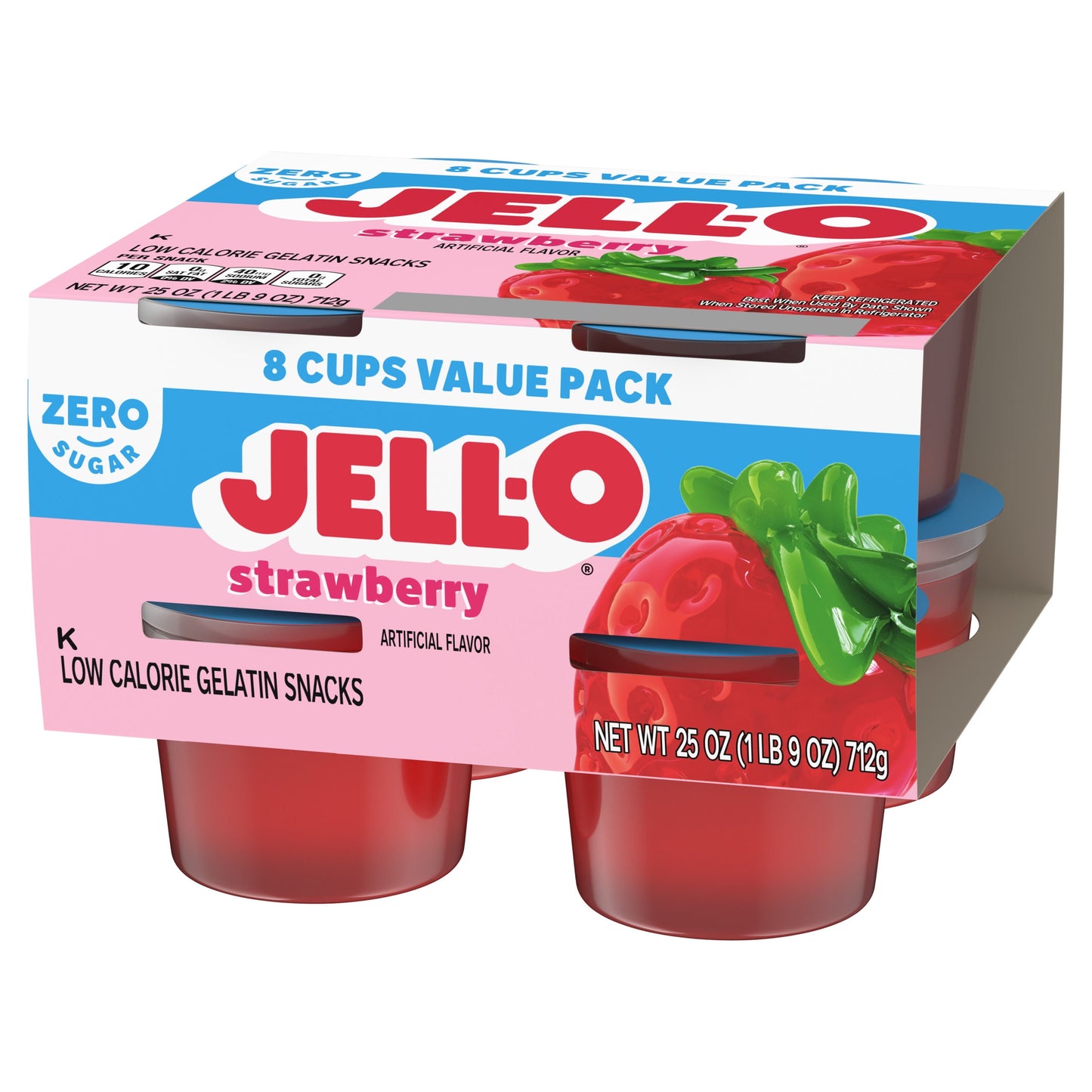 Jell-O Strawberry Sugar Free Jello Cups Gelatin Snack Value Pack, 8 Ct Cups
