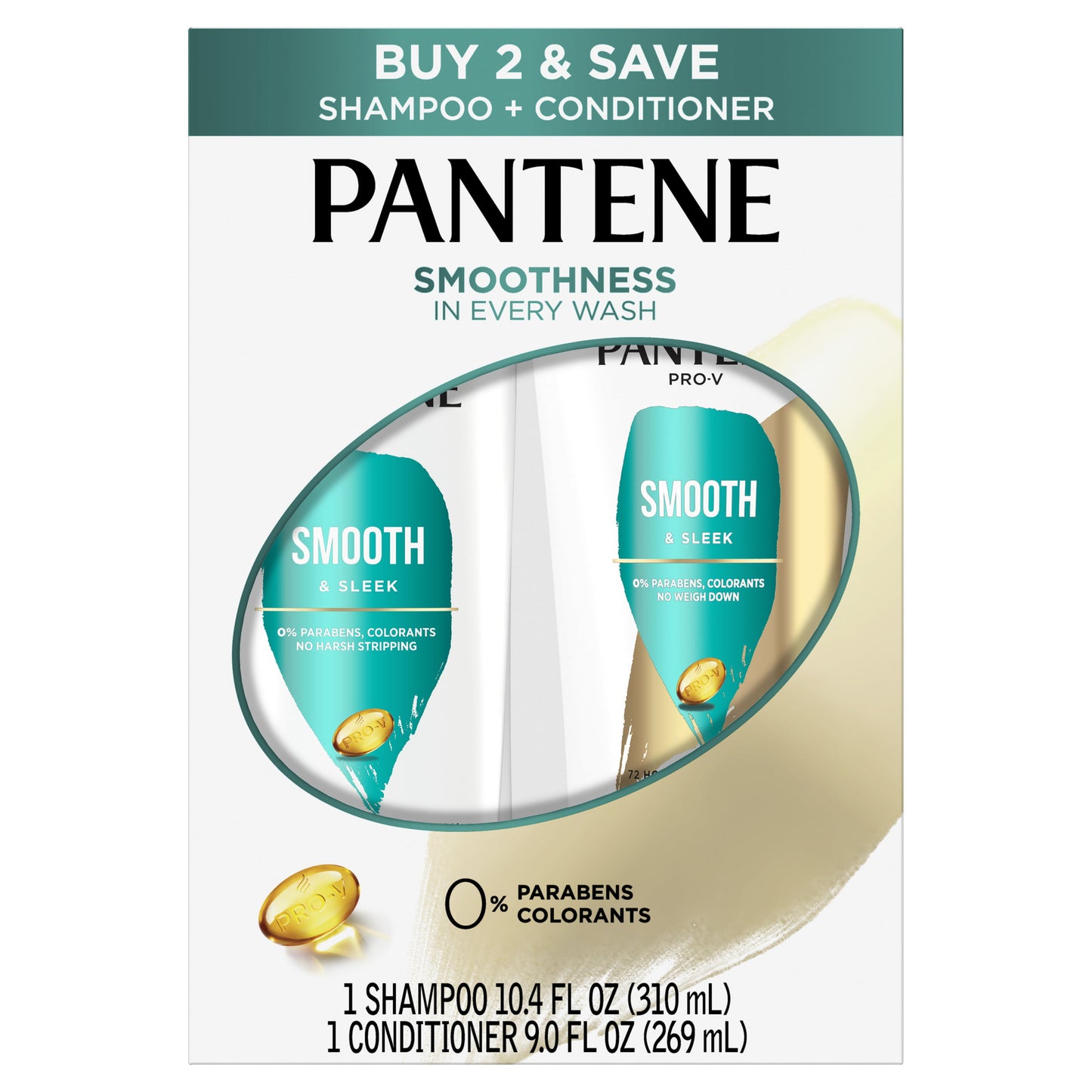 Pantene Pro-V Smooth & Sleek Dual Pack, Shampoo 10.4oz/Conditioner 9.0oz
