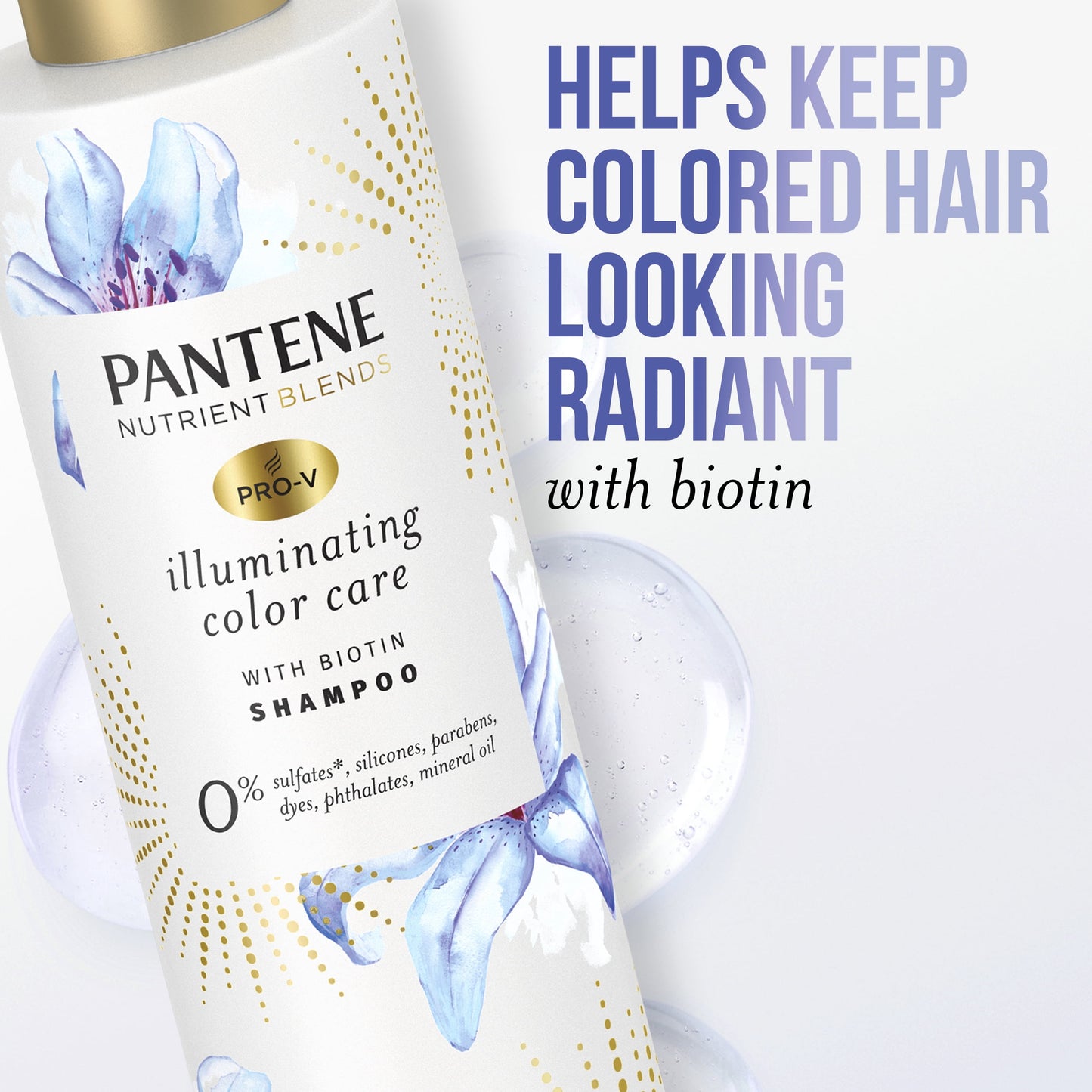 Pantene Sulfate Free Shampoo, Illuminating Shampoo with Biotin, Color Safe, 9.6 oz